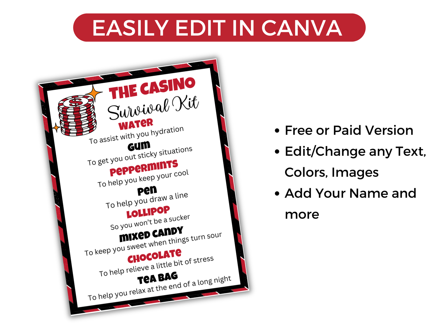 Editable Casino Survival Kit Gift