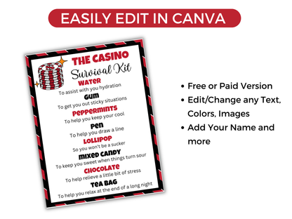 Editable Casino Survival Kit Gift
