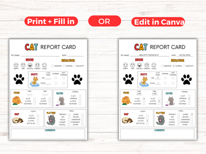 EDITABLE Cat Report Card