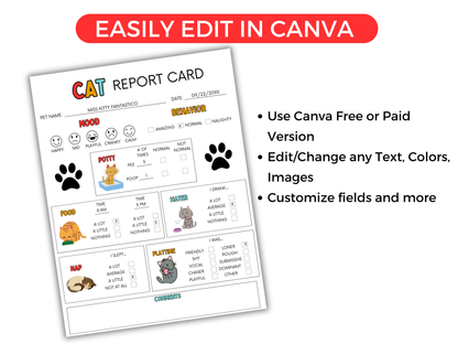 EDITABLE Cat Report Card