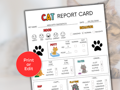 EDITABLE Cat Report Card