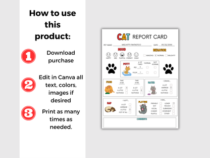 EDITABLE Cat Report Card