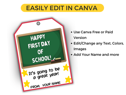 Editable Happy First Day of School Gift Tag