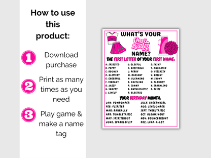 What's Your Cheer Name Game + Name Tags
