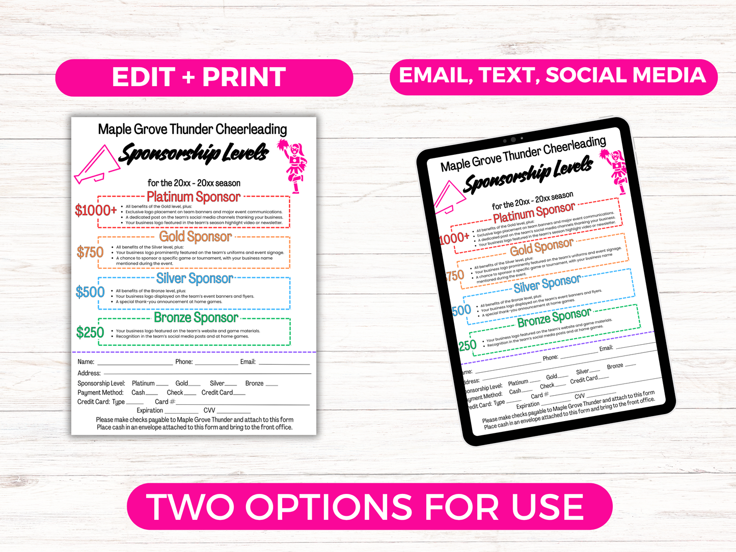 EDITABLE Cheer Sponsorship Levels Flyer Template