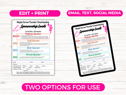 EDITABLE Cheer Sponsorship Levels Flyer Template