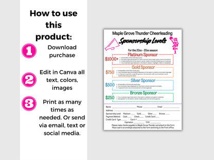 EDITABLE Cheer Sponsorship Levels Flyer Template
