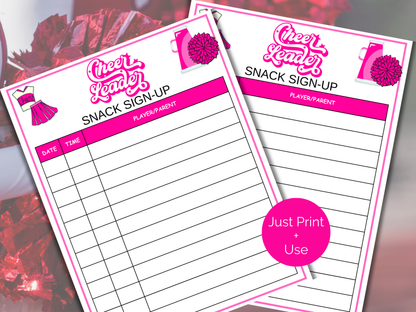 Cheer Snack Sign Up Sheet