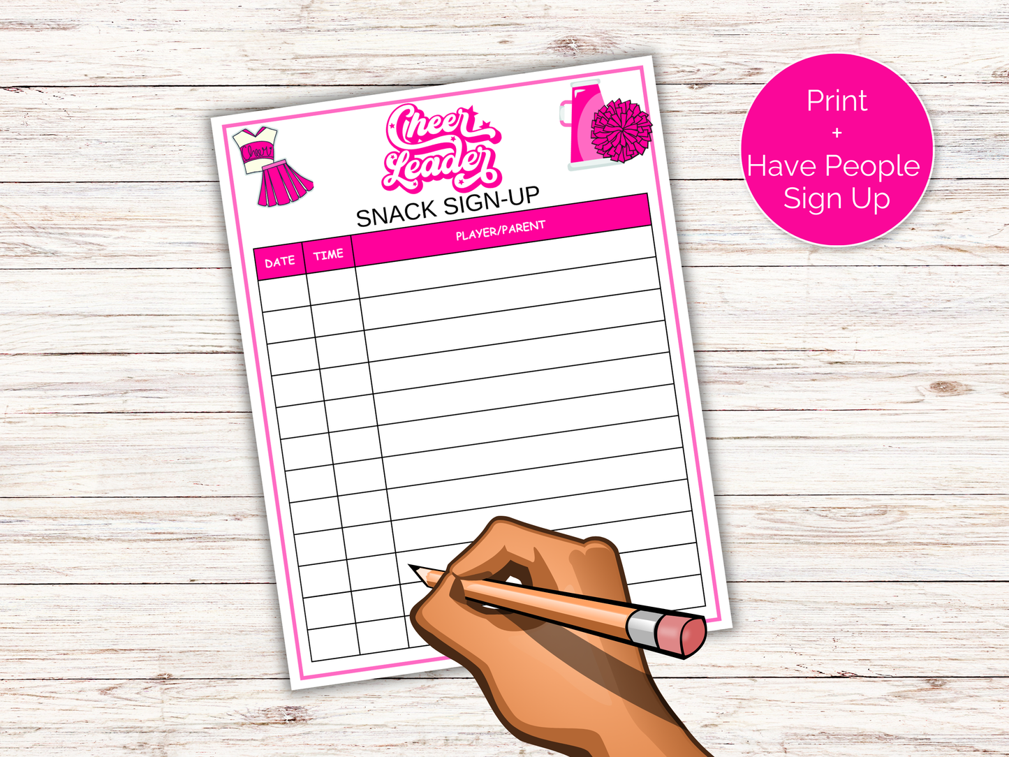 Cheer Snack Sign Up Sheet