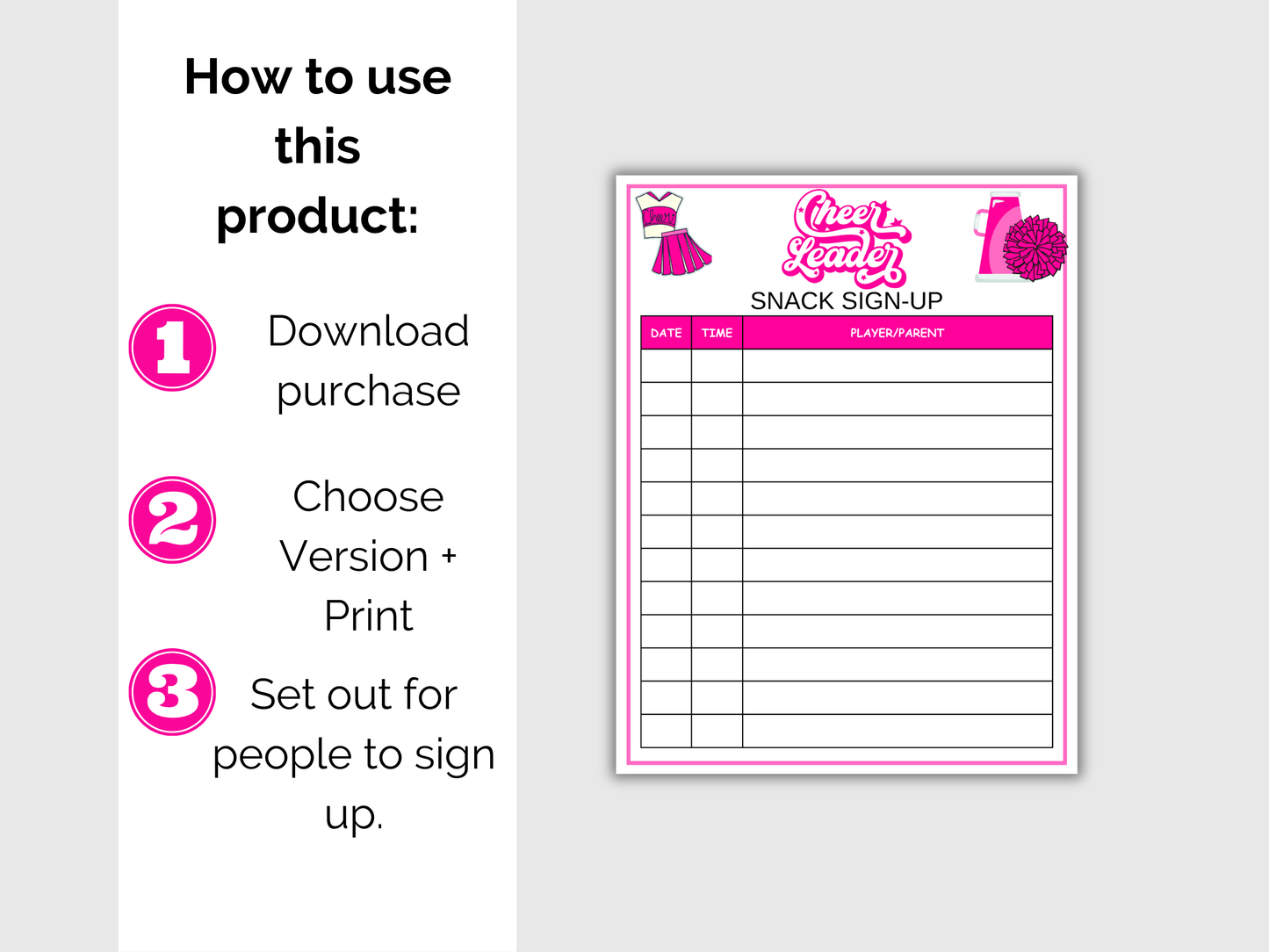 Cheer Snack Sign Up Sheet