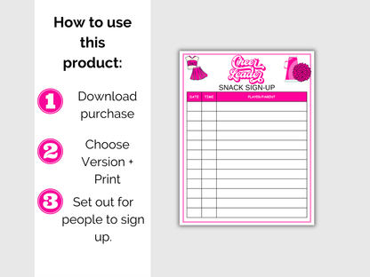Cheer Snack Sign Up Sheet