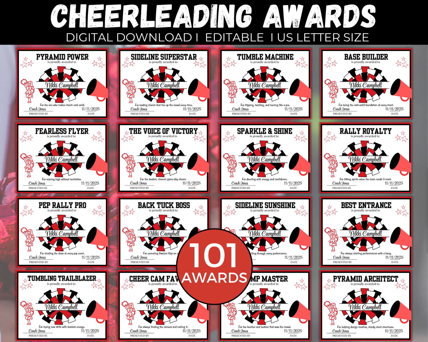 Editable Cheerleading Award Certificates