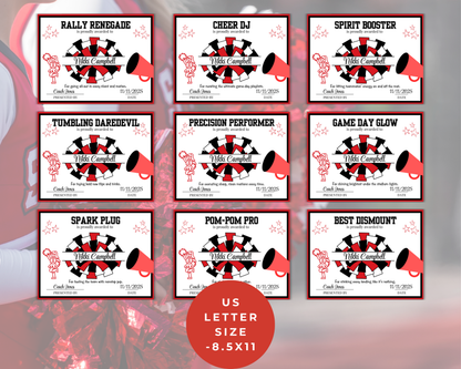 Editable Cheerleading Award Certificates