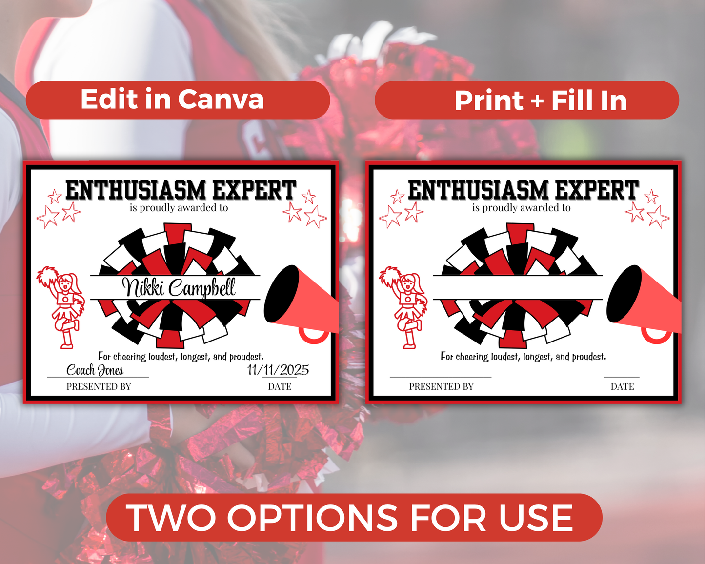 Editable Cheerleading Award Certificates