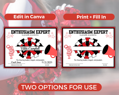 Editable Cheerleading Award Certificates