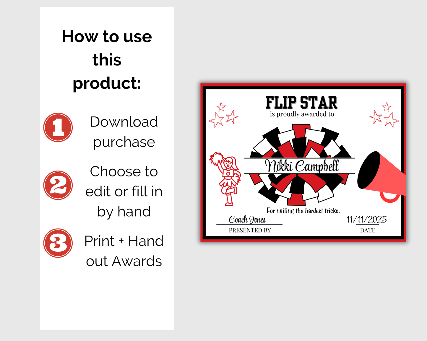 Editable Cheerleading Award Certificates