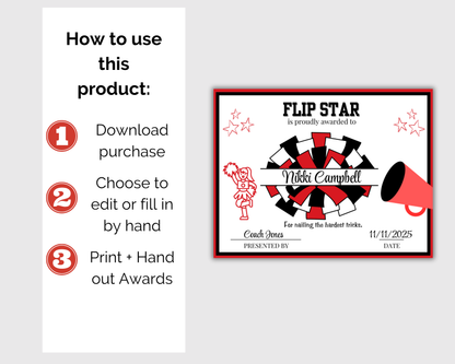 Editable Cheerleading Award Certificates