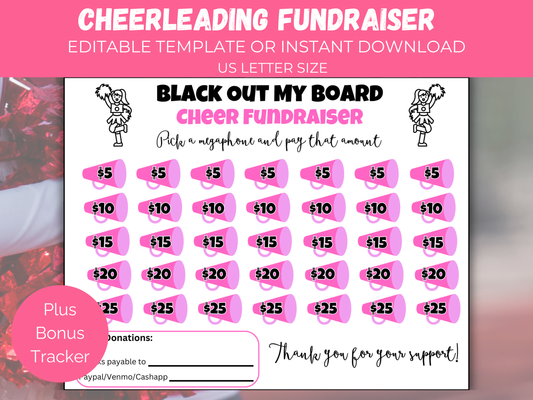 Editable Cheer Black Out My Board Fundraiser