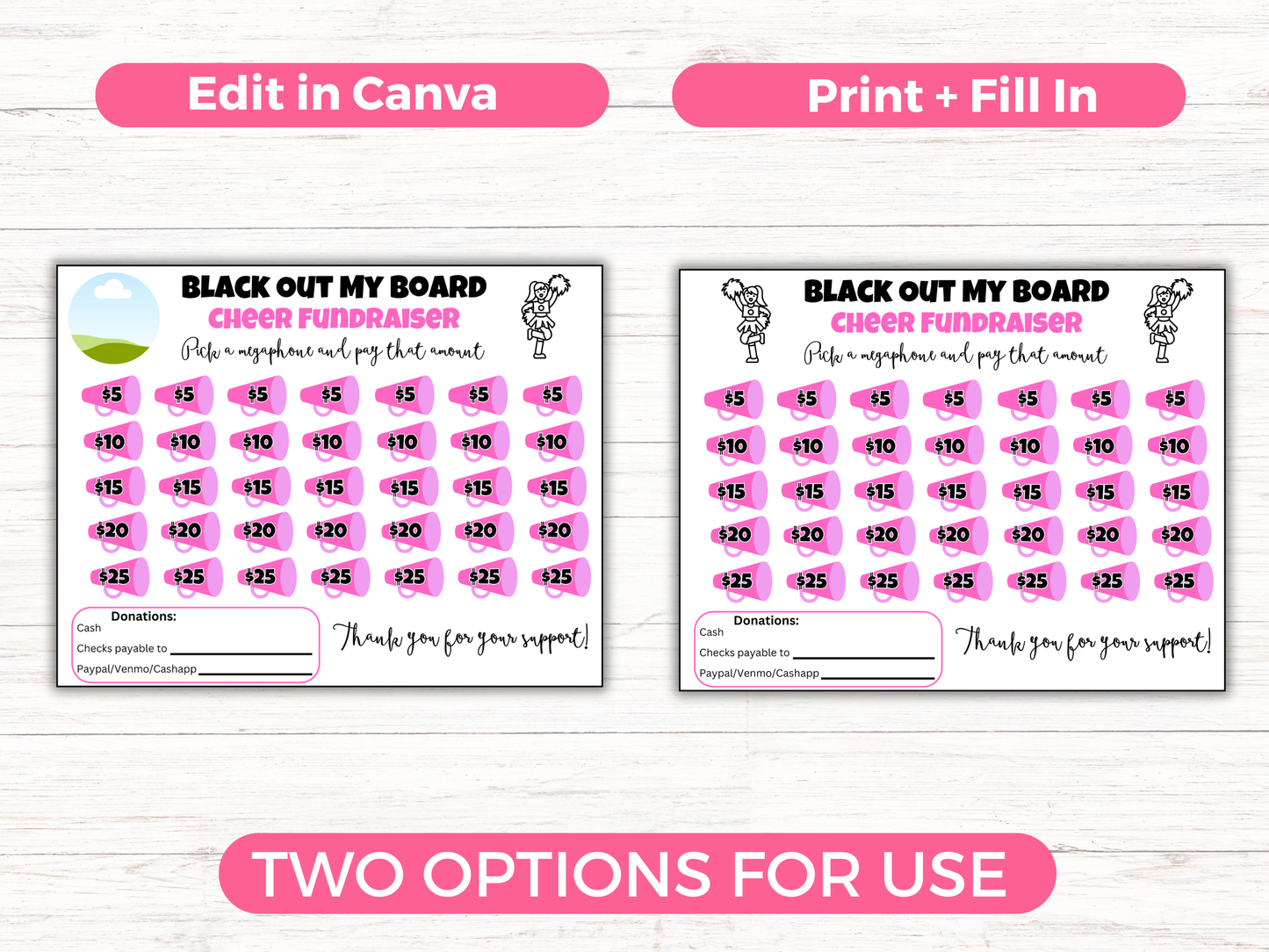 Editable Cheer Black Out My Board Fundraiser