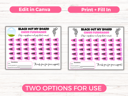 Editable Cheer Black Out My Board Fundraiser