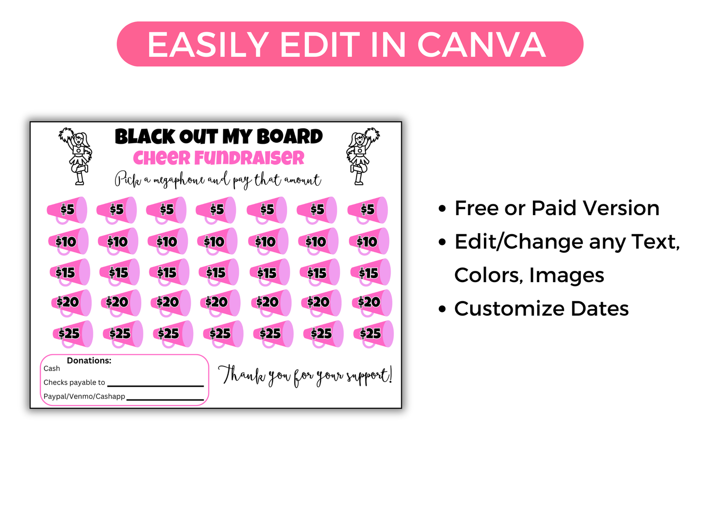 Editable Cheer Black Out My Board Fundraiser
