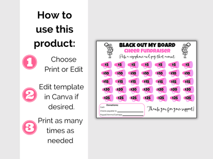 Editable Cheer Black Out My Board Fundraiser