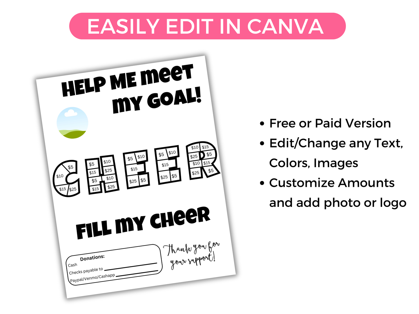Editable Fill My Cheer Fundraiser Template