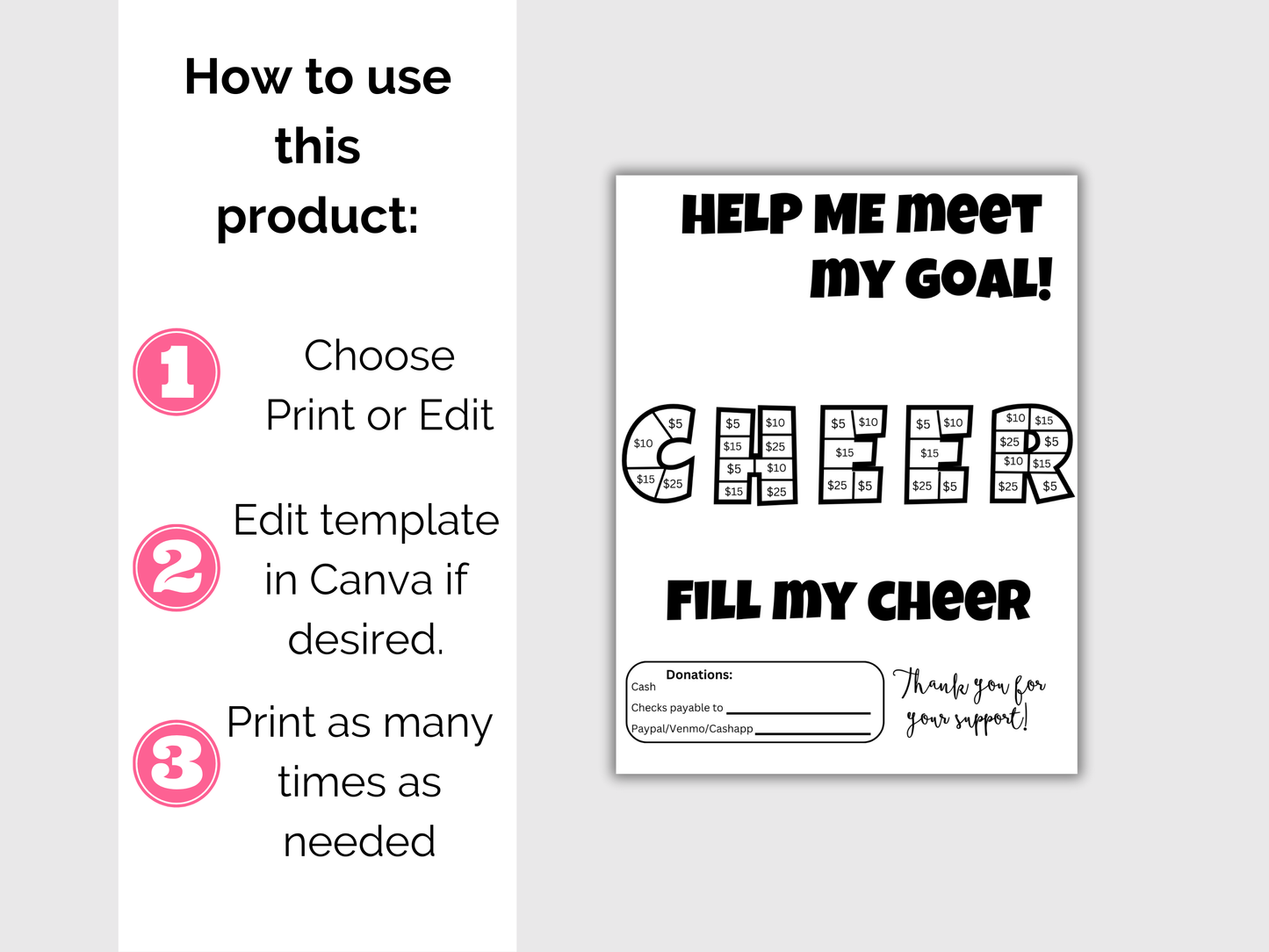 Editable Fill My Cheer Fundraiser Template