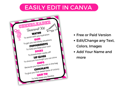 Editable Cheer Survival Kit Gift Tag Template