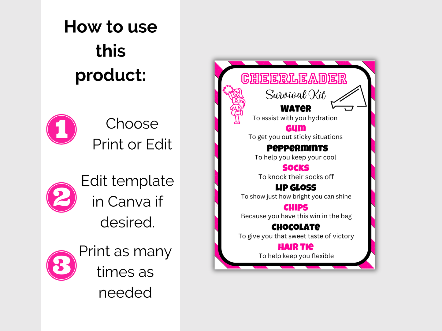 Editable Cheer Survival Kit Gift Tag Template