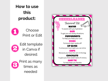Editable Cheer Survival Kit Gift Tag Template