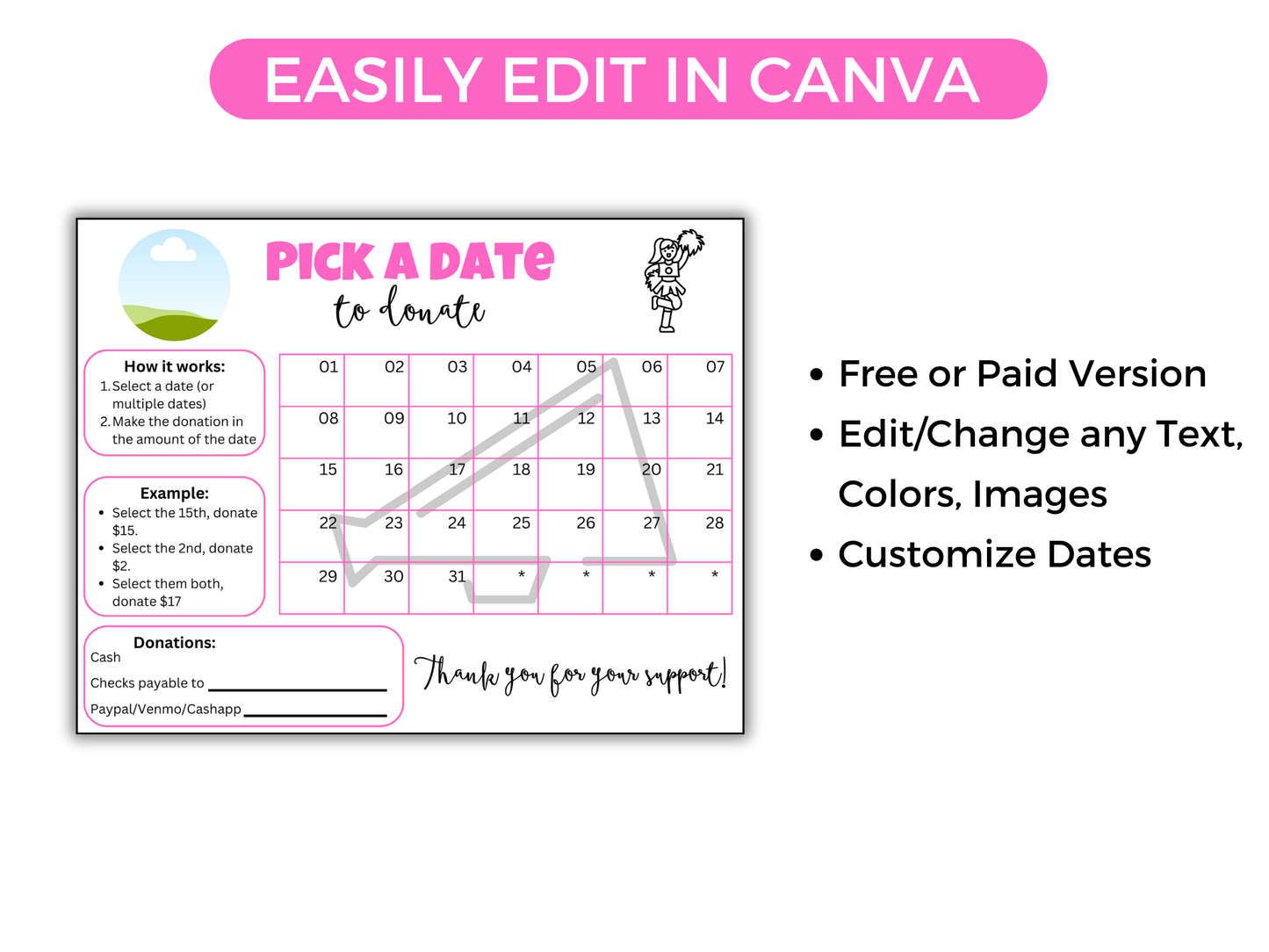 Editable Cheer Pick A Date