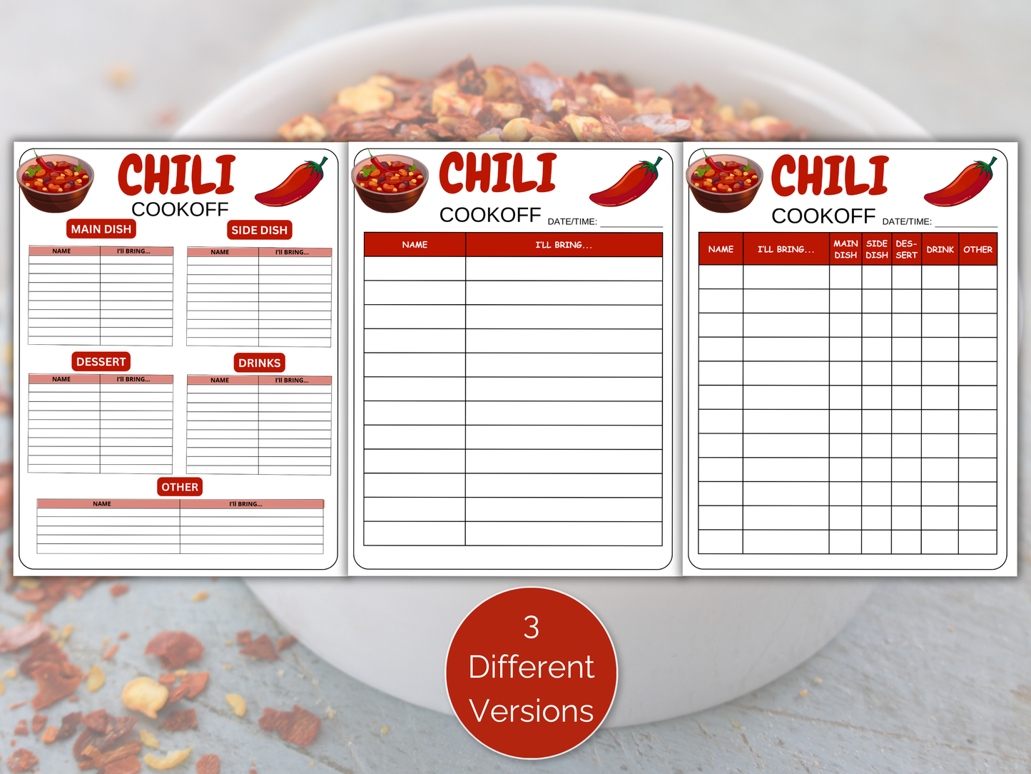 Chili Cookoff Sign Up Sheet