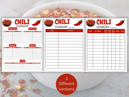 Chili Cookoff Sign Up Sheet