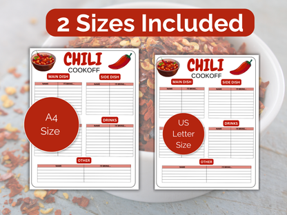 Chili Cookoff Sign Up Sheet