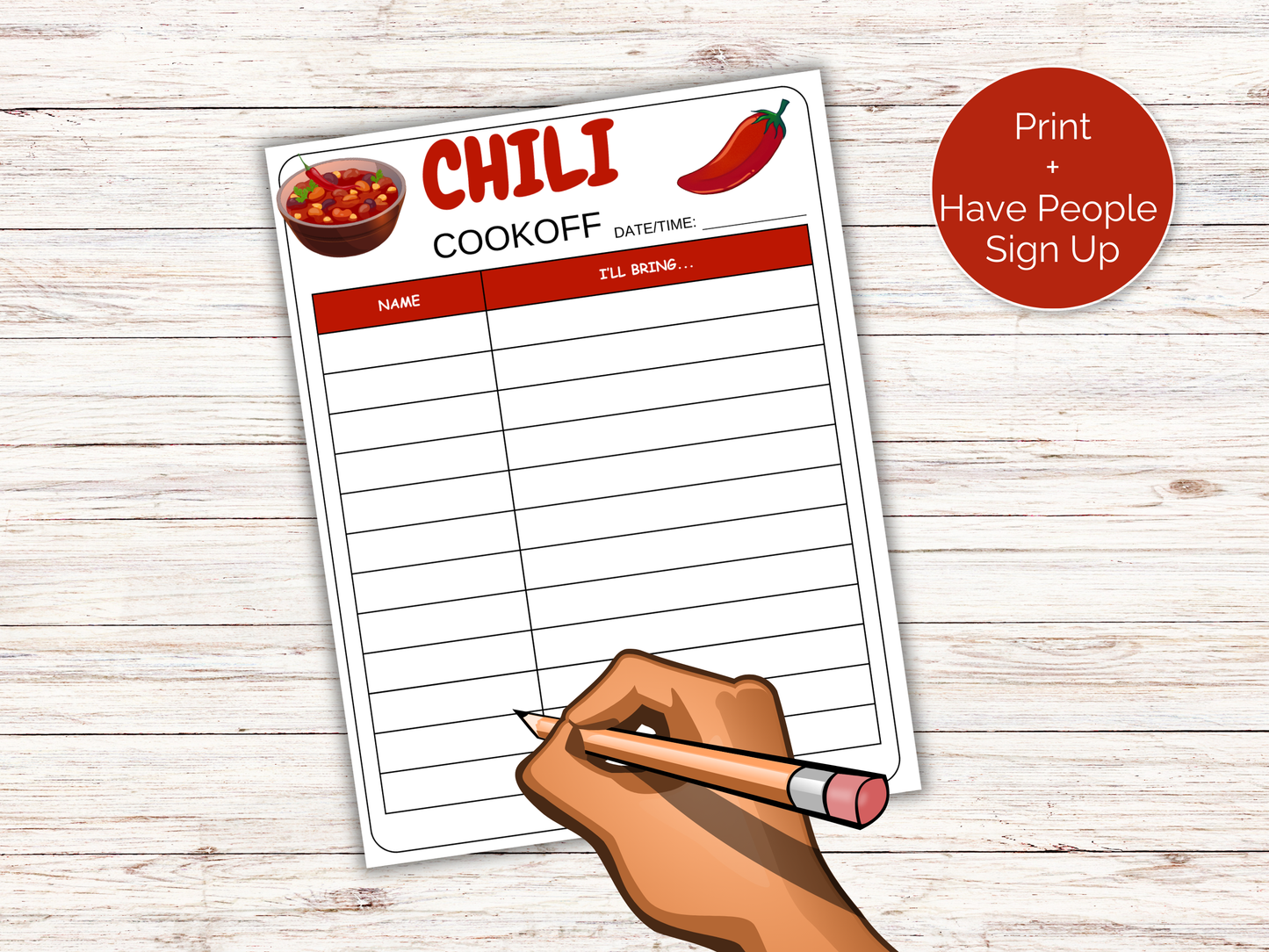 Chili Cookoff Sign Up Sheet
