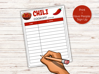 Chili Cookoff Sign Up Sheet