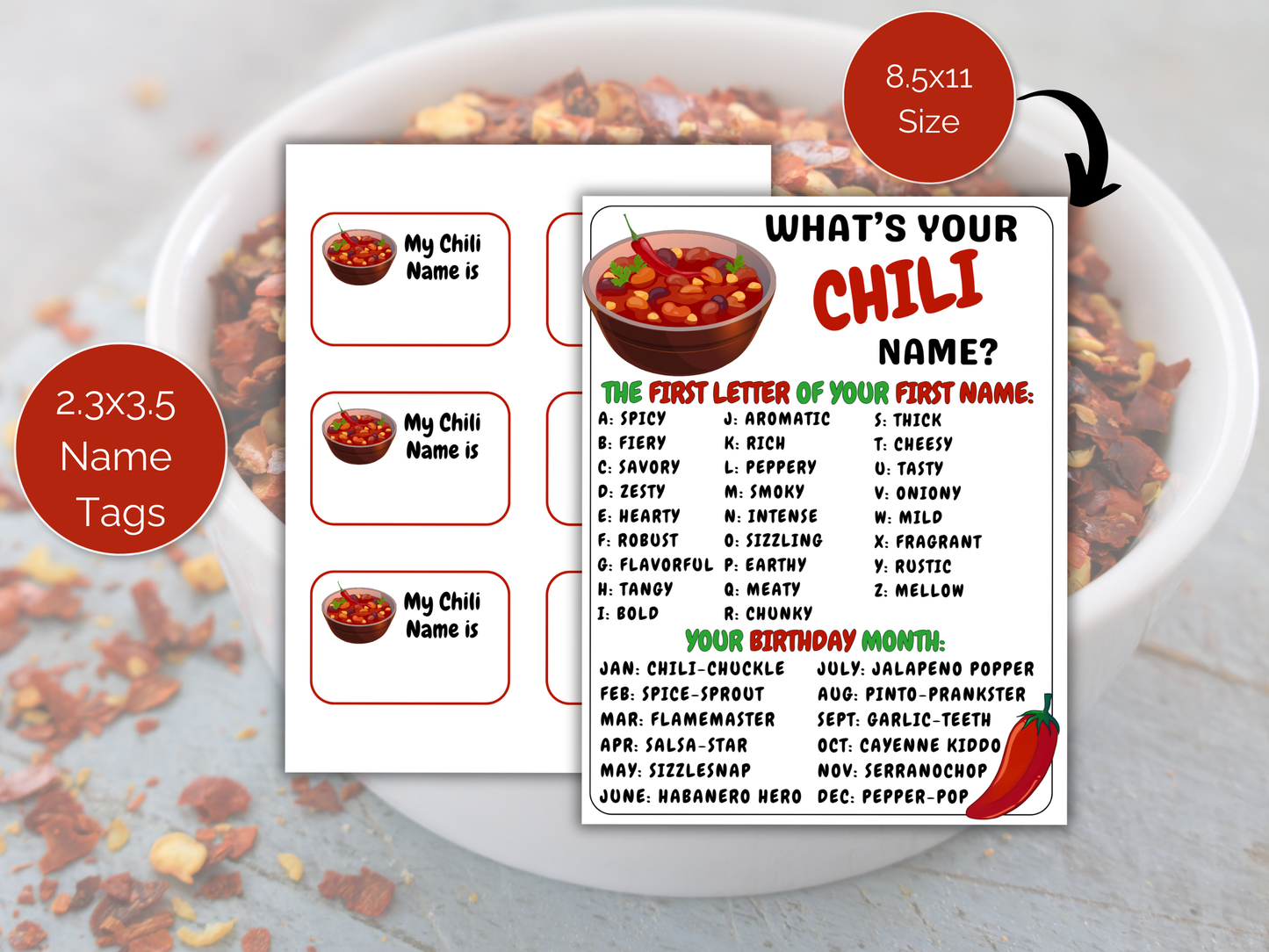 What's Your Chili Name Game + Name Tags