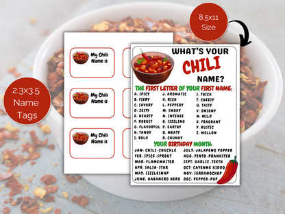 What's Your Chili Name Game + Name Tags