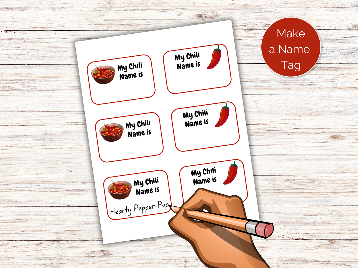 What's Your Chili Name Game + Name Tags