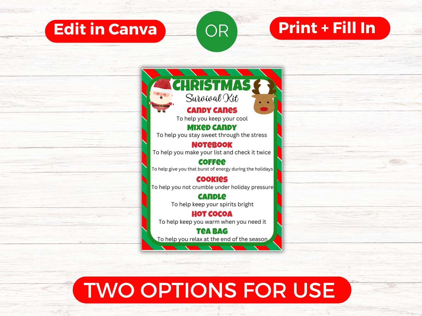 Editable Christmas Survival Kit Gift Tags