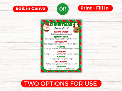 Editable Christmas Survival Kit Gift Tags