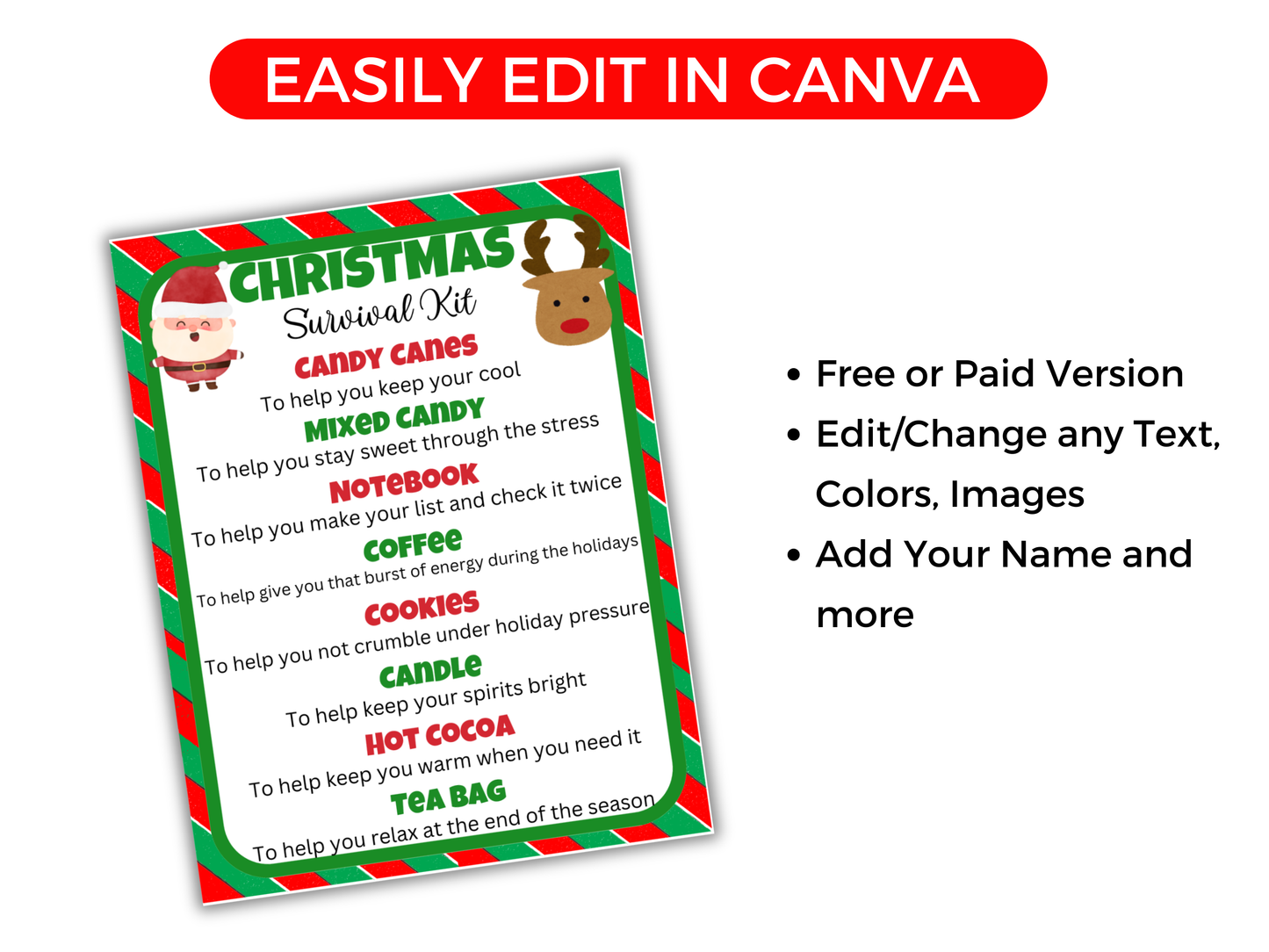 Editable Christmas Survival Kit Gift Tags