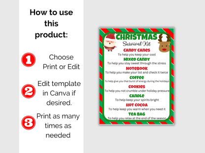 Editable Christmas Survival Kit Gift Tags