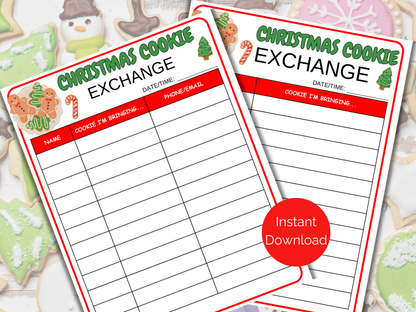 Christmas Cookie Exchange Sign Up Sheet