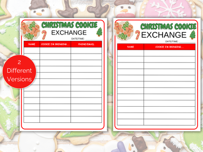 Christmas Cookie Exchange Sign Up Sheet