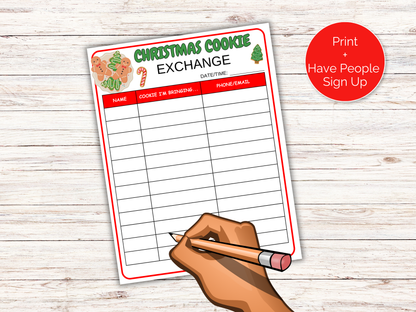 Christmas Cookie Exchange Sign Up Sheet