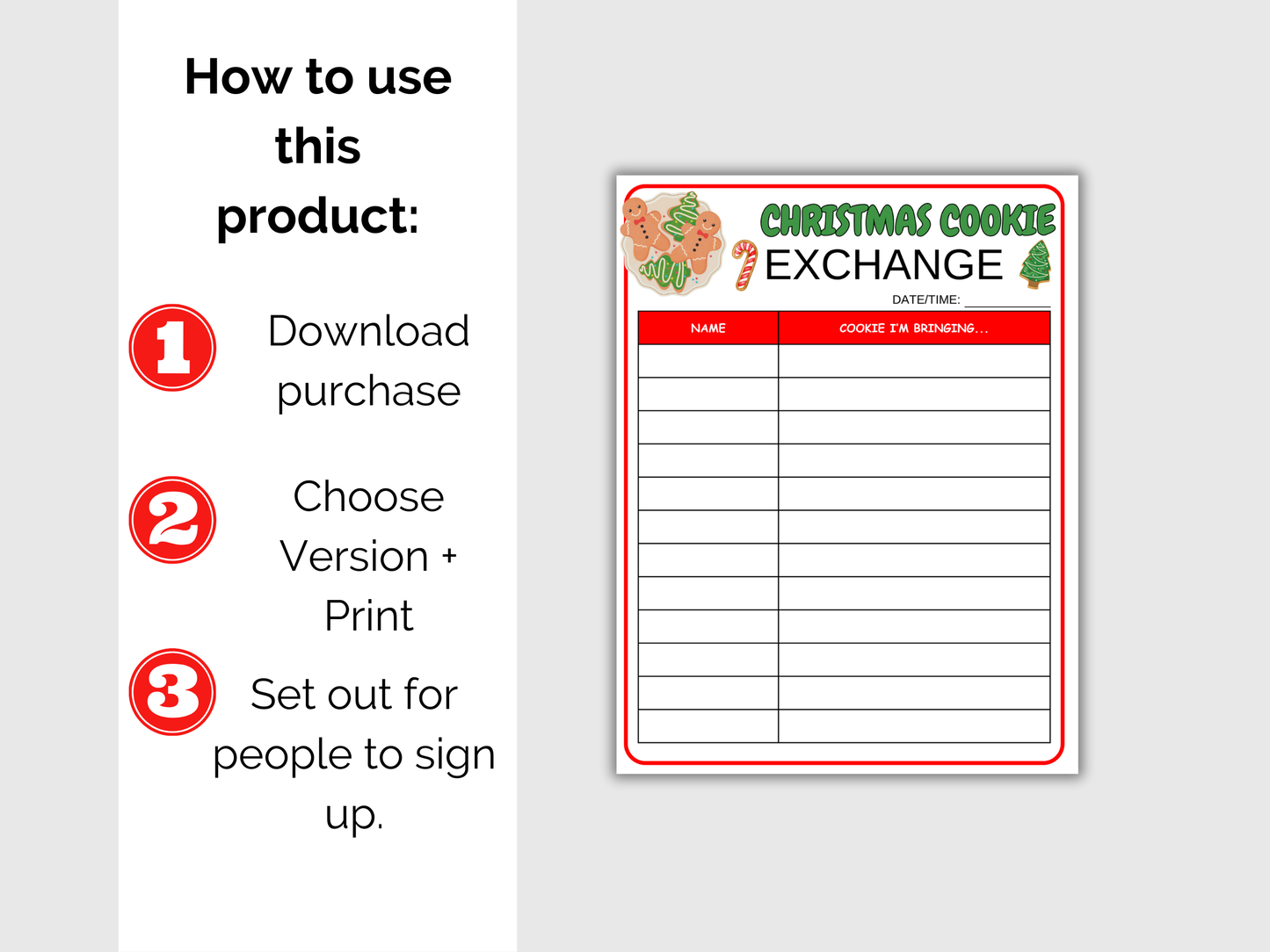 Christmas Cookie Exchange Sign Up Sheet