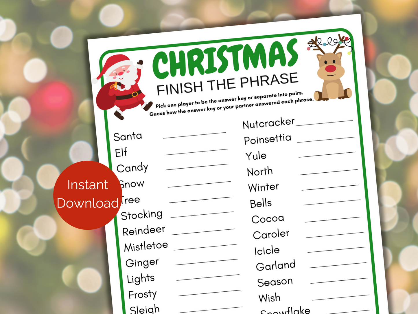 Christmas Finish the Phrase