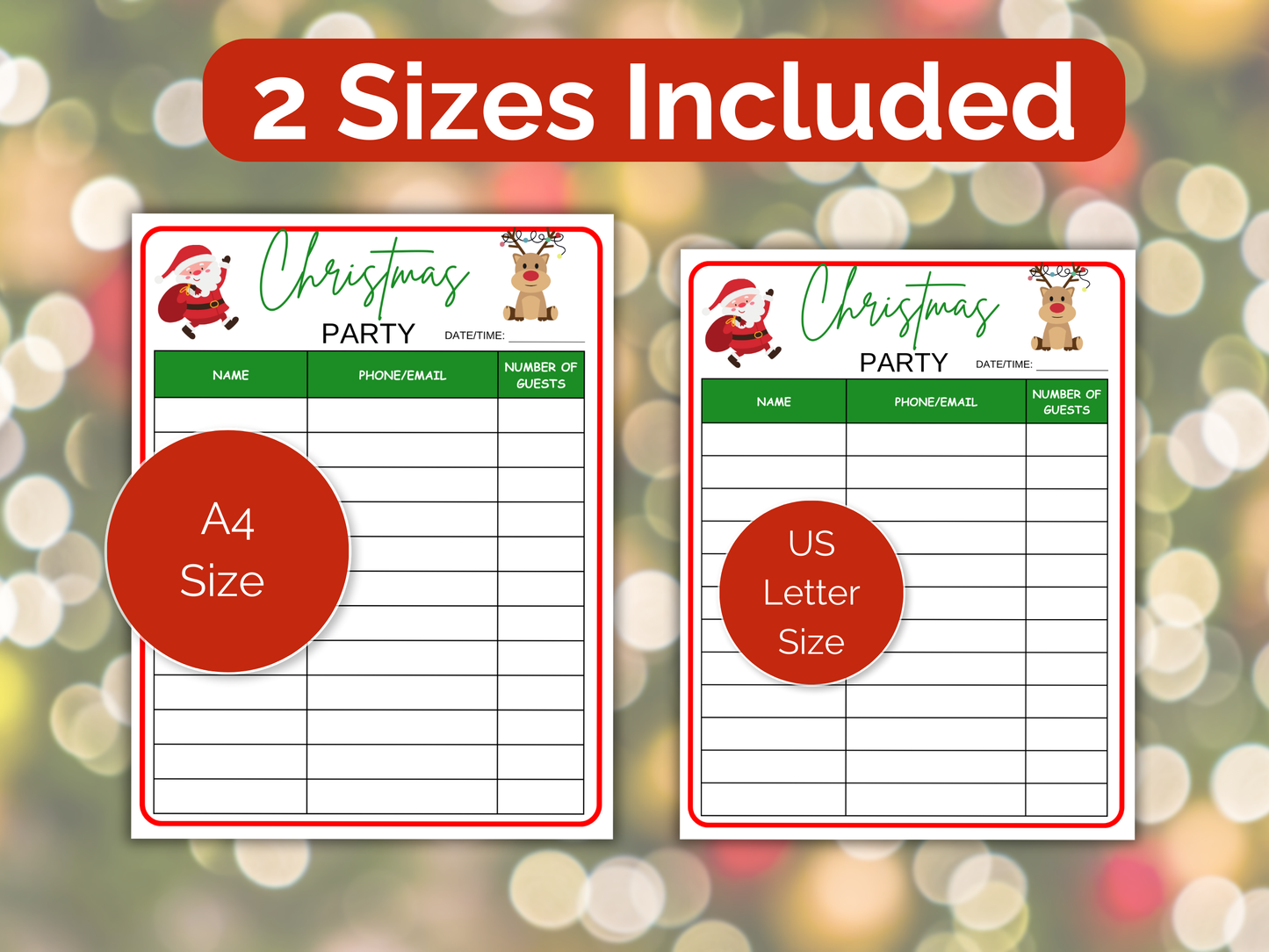 Christmas Party Sign Up Sheet